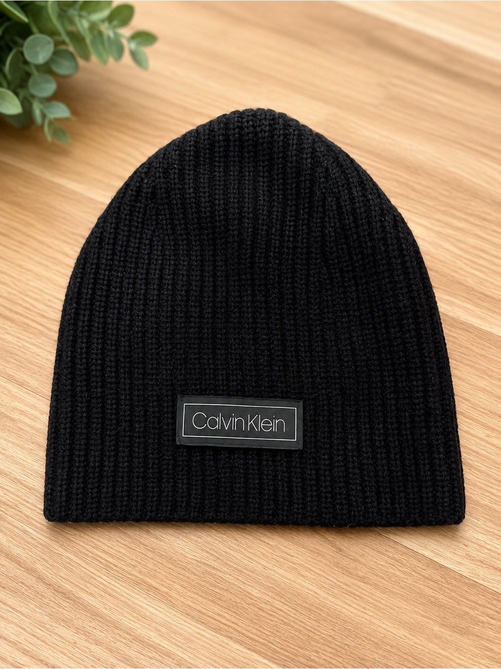 Calvin Klein Black Ribbed Knit Beanie & Scarf duo with Logo Patch - Picture 4 of 8